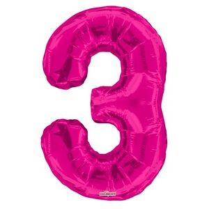 34 Mylar Number 3 Balloons - Pink (Case of 48)