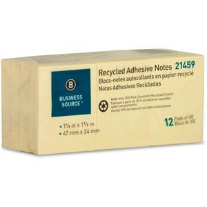 Stick On Notes - Recycled Material, 100 Sheets, Yellow (Case of 6)