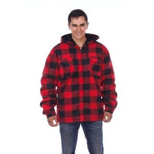 Men's Checker Fleece Jackets - S-2X, Buffalo Red, Hooded (Case of 12)