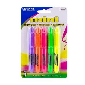 Mini Highlighters - Assorted Fluorescent Colors, 5 Pack (Case of 144)