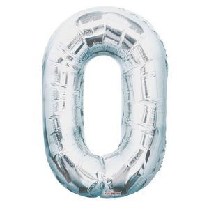 34 Mylar Number 0 Balloons - Silver (Case of 48)
