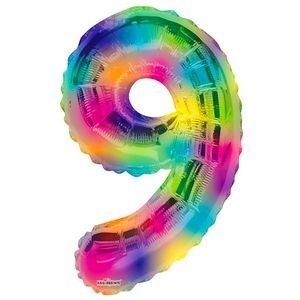 34 Mylar Number 9 Balloons - Rainbow (Case of 48)