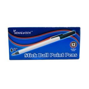 Stick Ballpoint Pens - Black, Medium, 12 Pack (Case of 48)