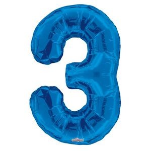 34 Mylar Number 3 Balloons - Blue (Case of 48)