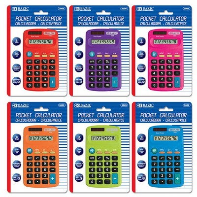 Calculator - Pocket Size, 8 Digit, Assorted Colors (Case of 144)