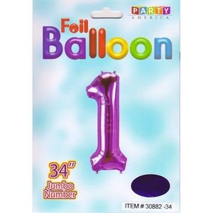 34 Mylar Number 1 Balloons - Purple (Case of 48)
