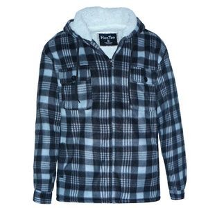 Men's Plaid Fleece Jackets - 3X-5X, Black, Hooded (Case of 12)
