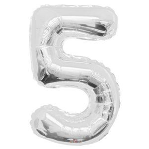 34 Mylar Number 5 Balloons - Silver (Case of 48)