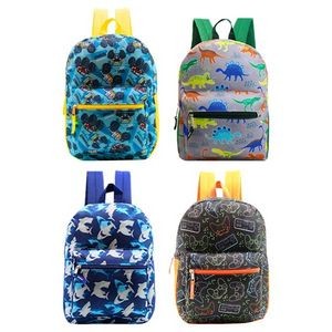15 Basic Backpacks - 4 Assorted Prints, Front Pouch (Case of 24)