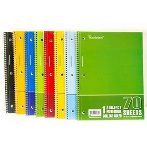1 Subject Spiral Notebooks - College Ruled, 70 Sheets, 6 Colors (Case