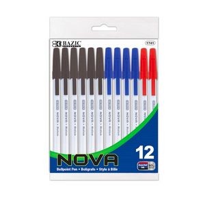 Ballpoint Pens - 3 Assorted Inks, Medium, 12 Pack (Case of 144)