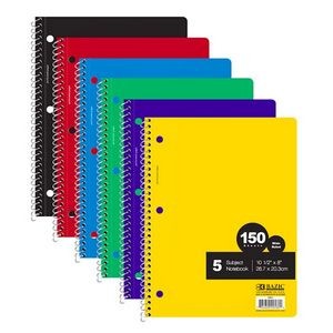 Spiral Notebooks - 150 Sheets, Wide Ruled, 5 Subject, 6 Colors (Case o