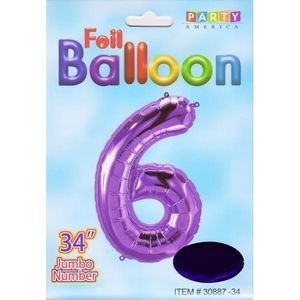 34 Mylar Number 6 Balloons - Purple (Case of 48)