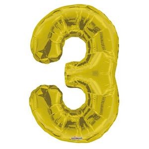 34 Mylar Number 3 Balloons - Gold (Case of 48)