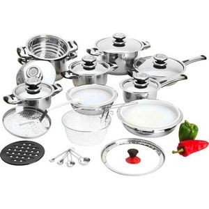 Cookware Sets - 28 piece, Stainless Steel (Case of 1)