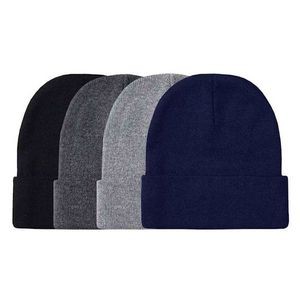 Men's Beanie Hats - Black/Navy/Charcoal/Heather Grey, Cuffed (Case of
