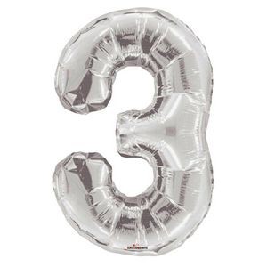 Number 3 Balloons - Silver, Mylar, 34 (Case of 48)