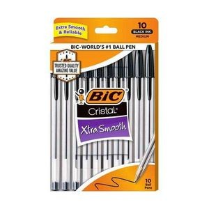 Bic Stick Pens - Black, Medium Point, Clear Barrel, 10 Pack (Case of 1