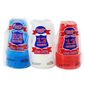 Plastic Cups - 16 oz, Patriotic Colors, 12 Pack (Case of 48)