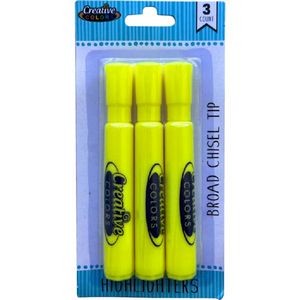 Fluorescent Yellow Highlighters - 3 Pack, Chisel Tip (Case of 48)