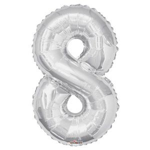 34 Mylar Number 8 Balloons - Silver (Case of 48)