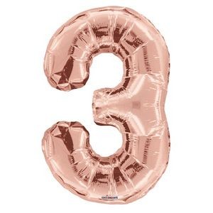 34 Mylar Number 3 Balloon - Rose Gold (Case of 48)