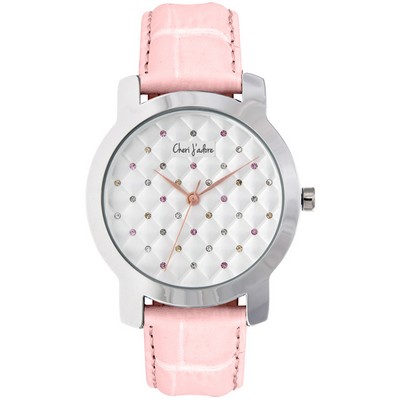 Cheri J'adore Crystal Quilted Ladies Watch - White, Pink
