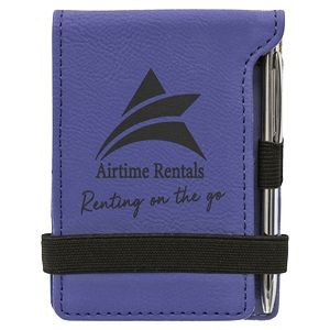 Notepad with Pen, Purple Faux Leather, 3 1/4" x 4 3/4"
