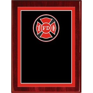 Rosewood Piano Finish Plaque with Fire Department Plate, 8 x 10"