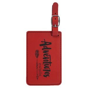 Luggage Tag, Red Faux Leather, 4 1/4