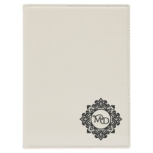Portfolio with Notepad, White Faux Leather, 7" x 9"