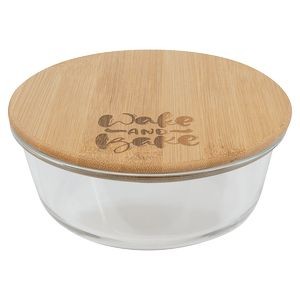 Glass Food Storage Container with Bamboo Lid, Round, 44 oz