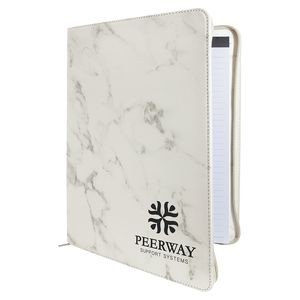 Zipper Portfolio with Notepad, White Bamboo Faux Leather, 9 1/2" x 12"