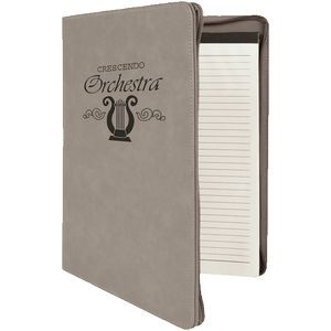 Zipper Portfolio with Notepad, Gray Faux Leather, 9 1/2" x 12"