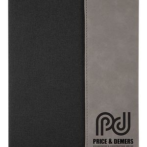 Black Canvas /Gray Faux Leather Small Portfolio with Notepad, 7" x 9"