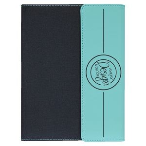 Black Canvas / Teal Faux Leather Small Portfolio with Notepad, 7" x 9"