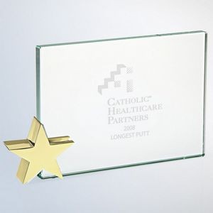 Achievement Jade Glass Award w/Brass Star Holder, 6"H X 8"W