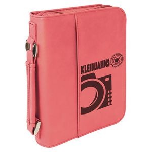 Book Cover with Handle & Zipper, Pink Faux Leather 6 3/4" x 9 1/4"