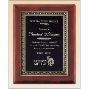 Rosewood piano finish plaque with black plate, 11 x 14"