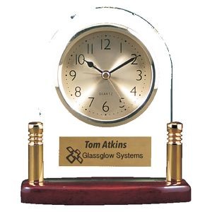 6 1/2" Arch Glass Desk Clock w/Metal Posts
