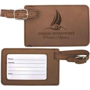 Luggage Tag, Dark Brown Faux Leather, 4 1/4