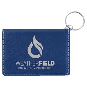 Keychain ID Holder, Blue Faux Leather, 4 1/4" x 3"