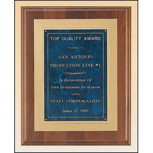 American Walnut Plaque with Sapphire Marble Engraving Plate, 12 x 15"
