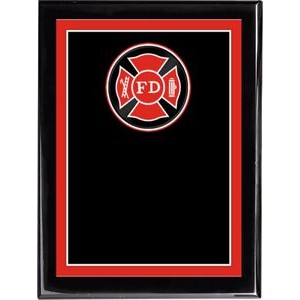 Ebony Piano Finish Plaque with Fire Department Plate, 8 x 10"