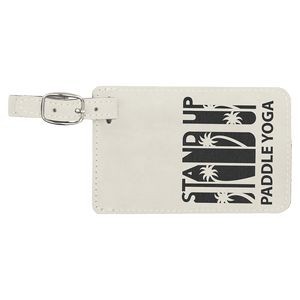 Luggage Tag, White Faux Leather, 4 1/4