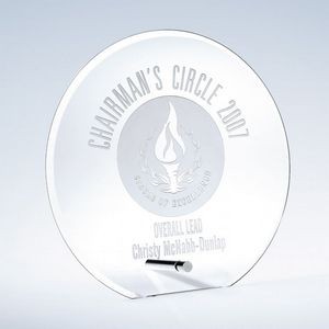 Beveled Circle Jade Glass Award w/Aluminum Pole, 7 7/8"H
