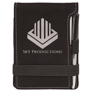 Notepad with Pen, Black Faux Leather, 3 1/4" x 4 3/4"