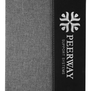 Gray Canvas / Black Faux Leather Small Portfolio with Notepad, 7" x 9"