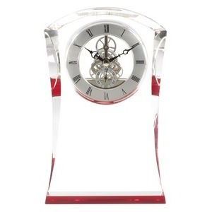 Crystal Clock With Red Base 9"H