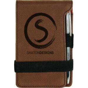 Notepad with Pen, Dark Brown Faux Leather, 3 1/4" x 4 3/4"